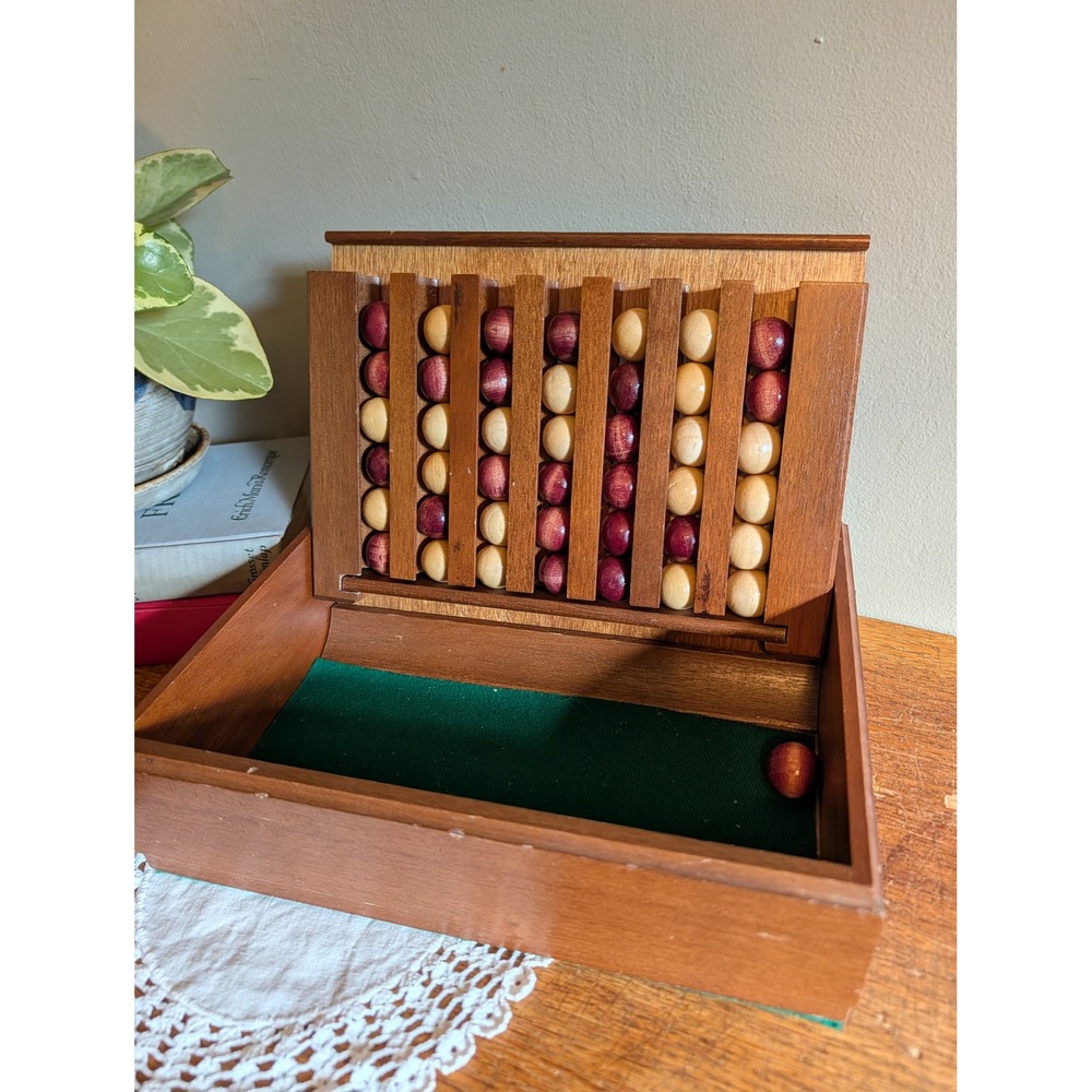 Vintage Wooden Connect 4 Burl Wood Tabletop Game Mid Century Captains Mistress